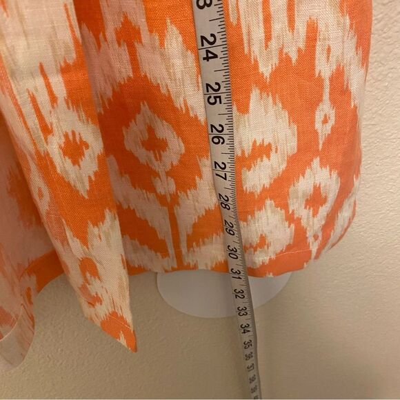 Chicos coral IKAT Print 100% Linen cardigan jacket Sunrise Orange EUC 2 L 12 - Picture 6 of 10